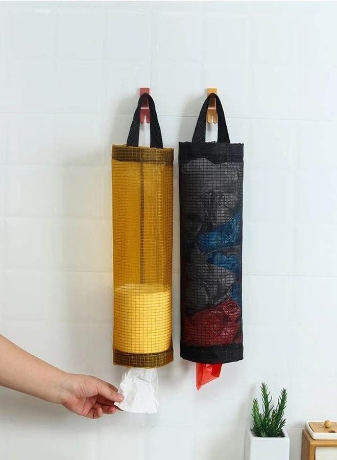 SPRADE Bag Holder for Plastic Bags, 2 Pcs Polyester Grocery Bag Holder Plastic Dispenser Foldable Breathable Washable Hanging Mesh Garbage Bag Organizer for Kitchen Plastic Bag Storage - Image 1